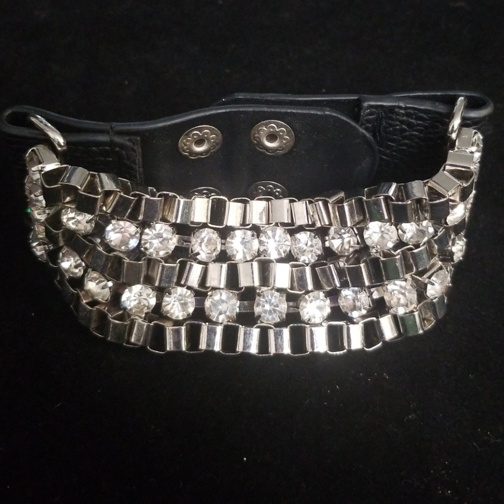 Box Chain Cuff Bracelet with inset Rhinestones